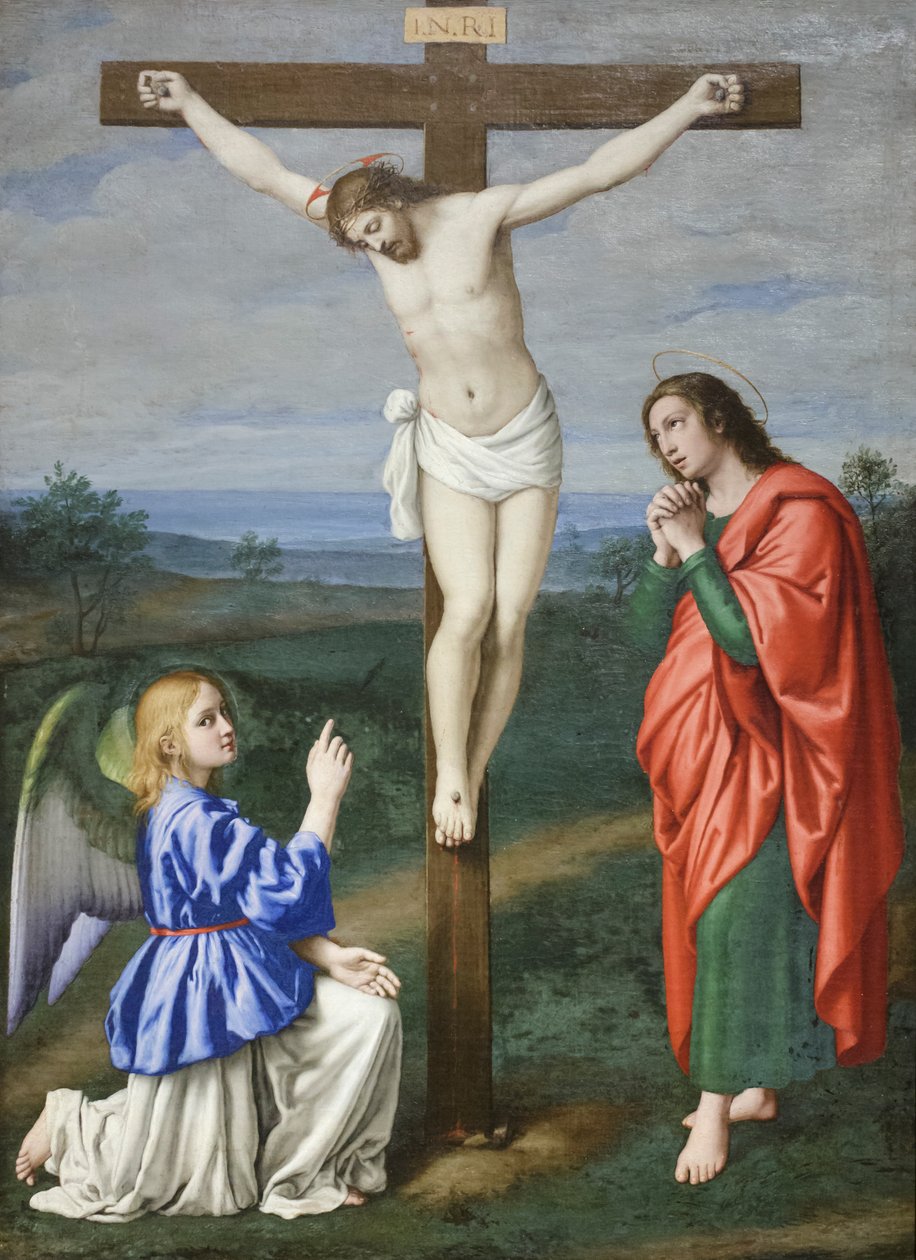 Megfeszített Krisztus egy angyal és Szent János evangélista között, 1640 körül (olaj, vászon) alkotó: Il (1609 85) Sassoferrato