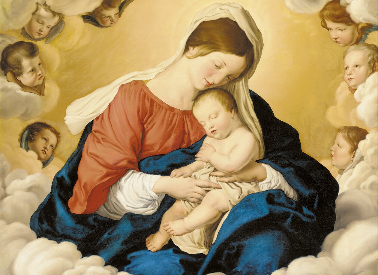 A Madonna és a gyermek dicsőségben kerubokkal alkotó: Il Sassoferrato