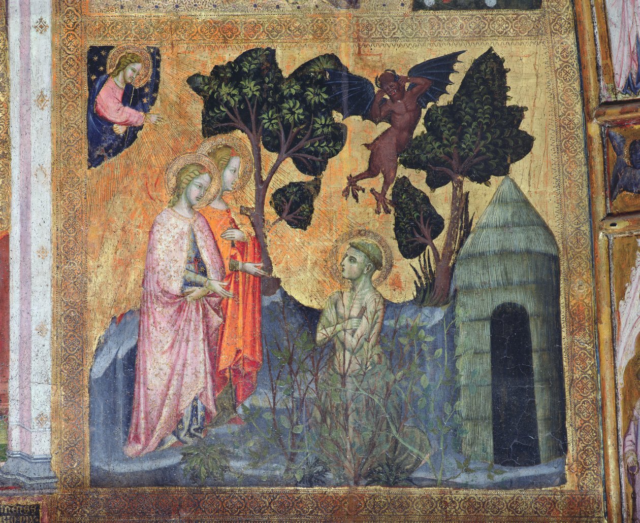 Szent Ferenc beleveti magát a tüskés kalászba, a Porziuncola freskója, 1393 alkotó: Ilario da Viterbo