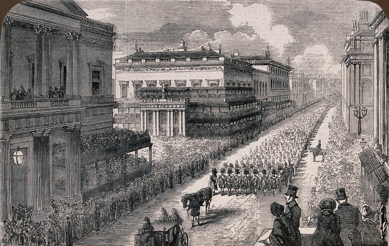 A néhai Wellington herceg temetése - A körmenet a Pall-Mallban, 1852 S3 V0042000 V0042526 alkotó: Illustrated London News