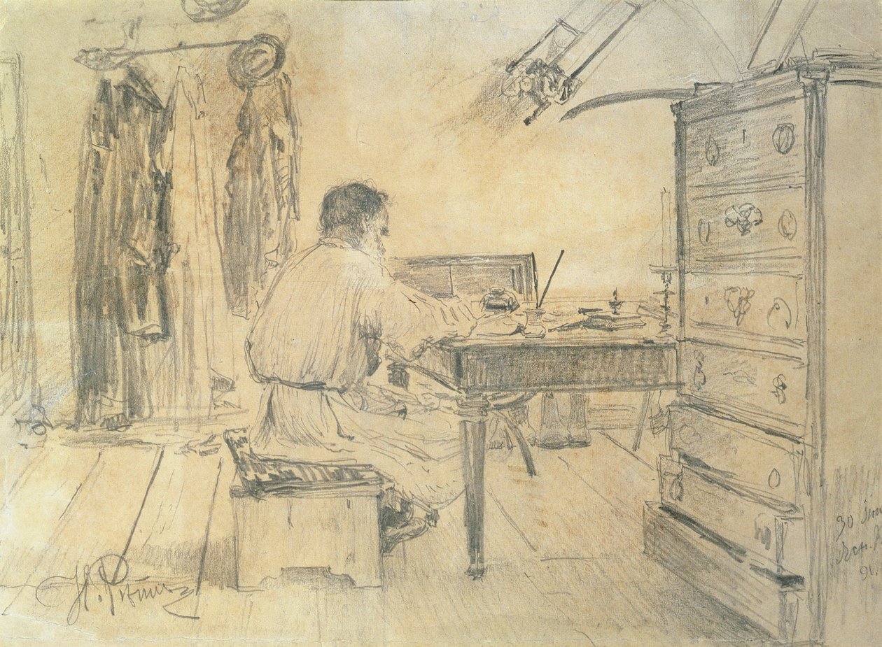 Lev Tolsztoj (1818-1910) tanulmányában, 1891 alkotó: Ilya Efimovich Repin