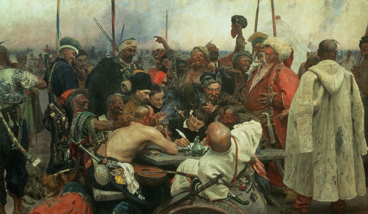 A zaporozsjei kozákok levelet írnak a török szultánnak, 1890-91 alkotó: Ilya Efimovich Repin