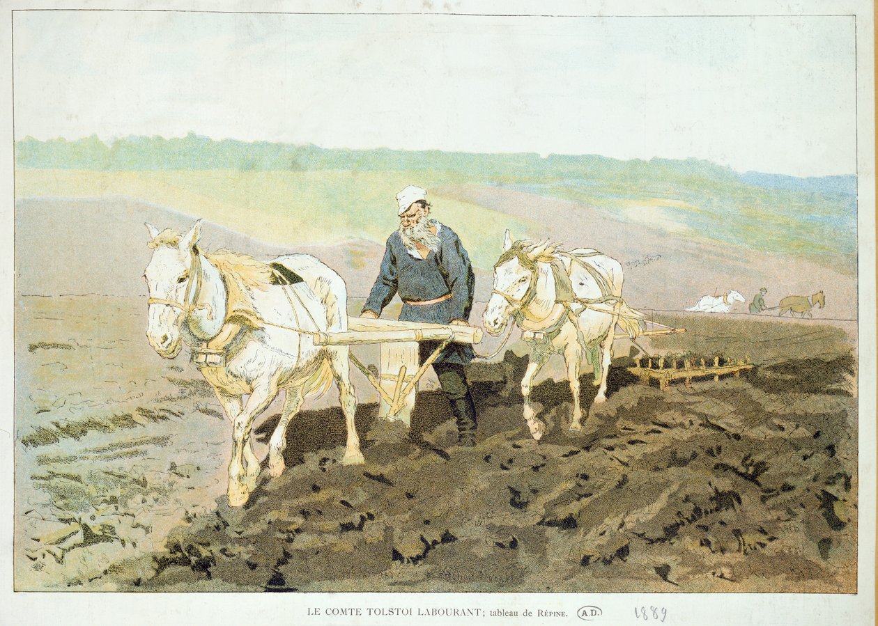 Lev Nikolaevich Tolsztoj (1828-1910) író lovakkal szánt, 1889 alkotó: Ilya Efimovich Repin