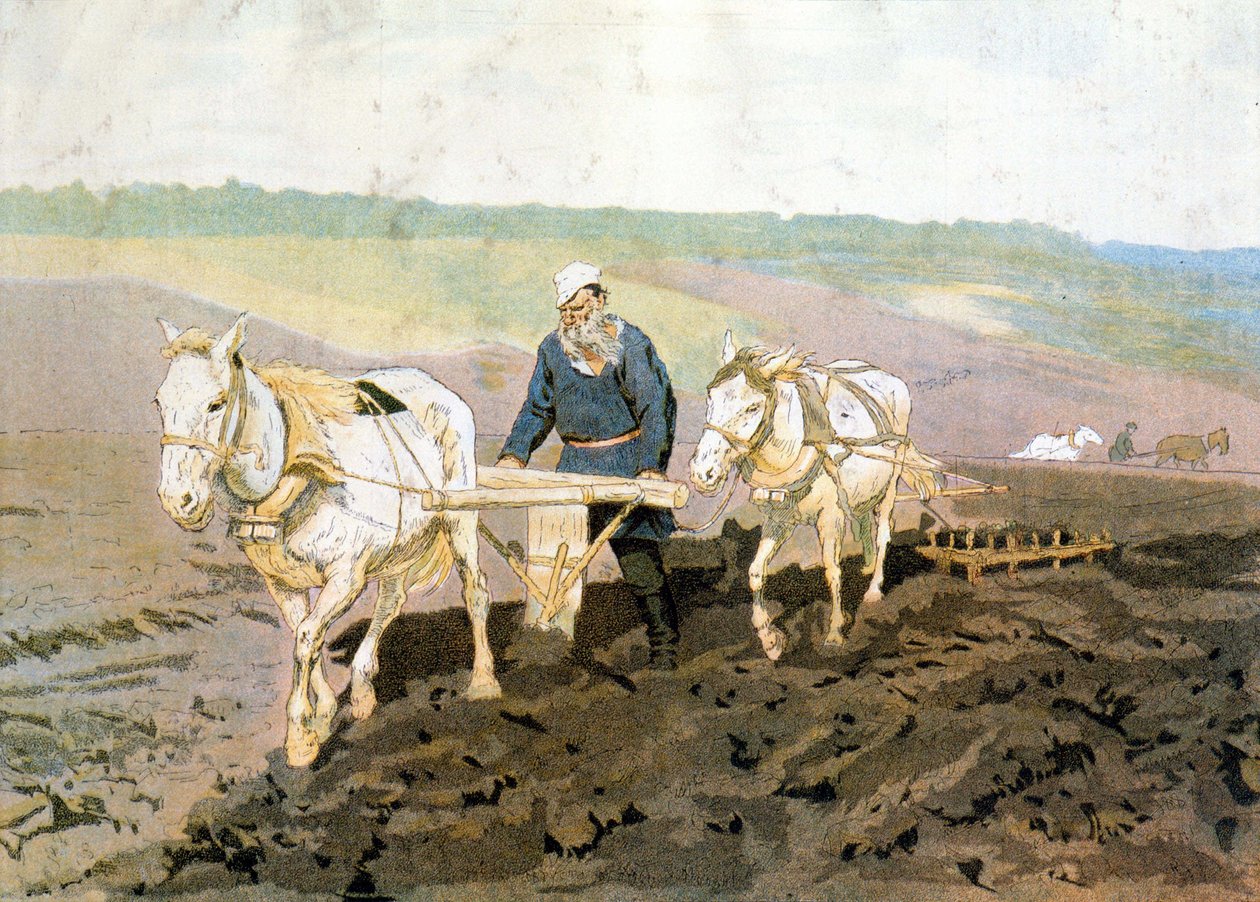 Tolsztoj gróf szántó – Repine festménye szerint alkotó: Ilya Efimovich (after) Repin