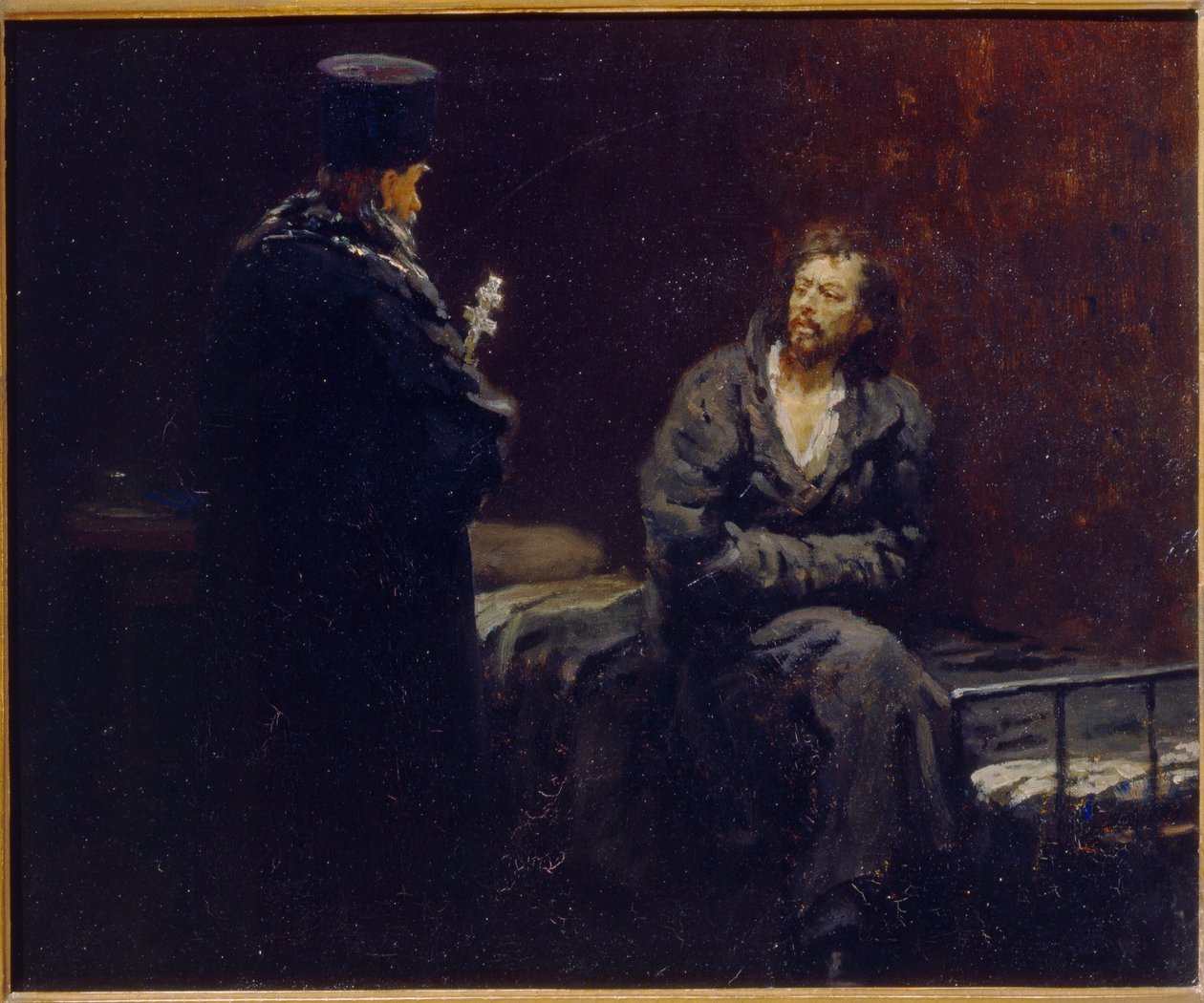 Gyónás előtt. Ilja Jefimovics Repin (Ilia Repin) (1844-1930) festménye, olaj, vászon alkotó: Ilya Efimovich Repin