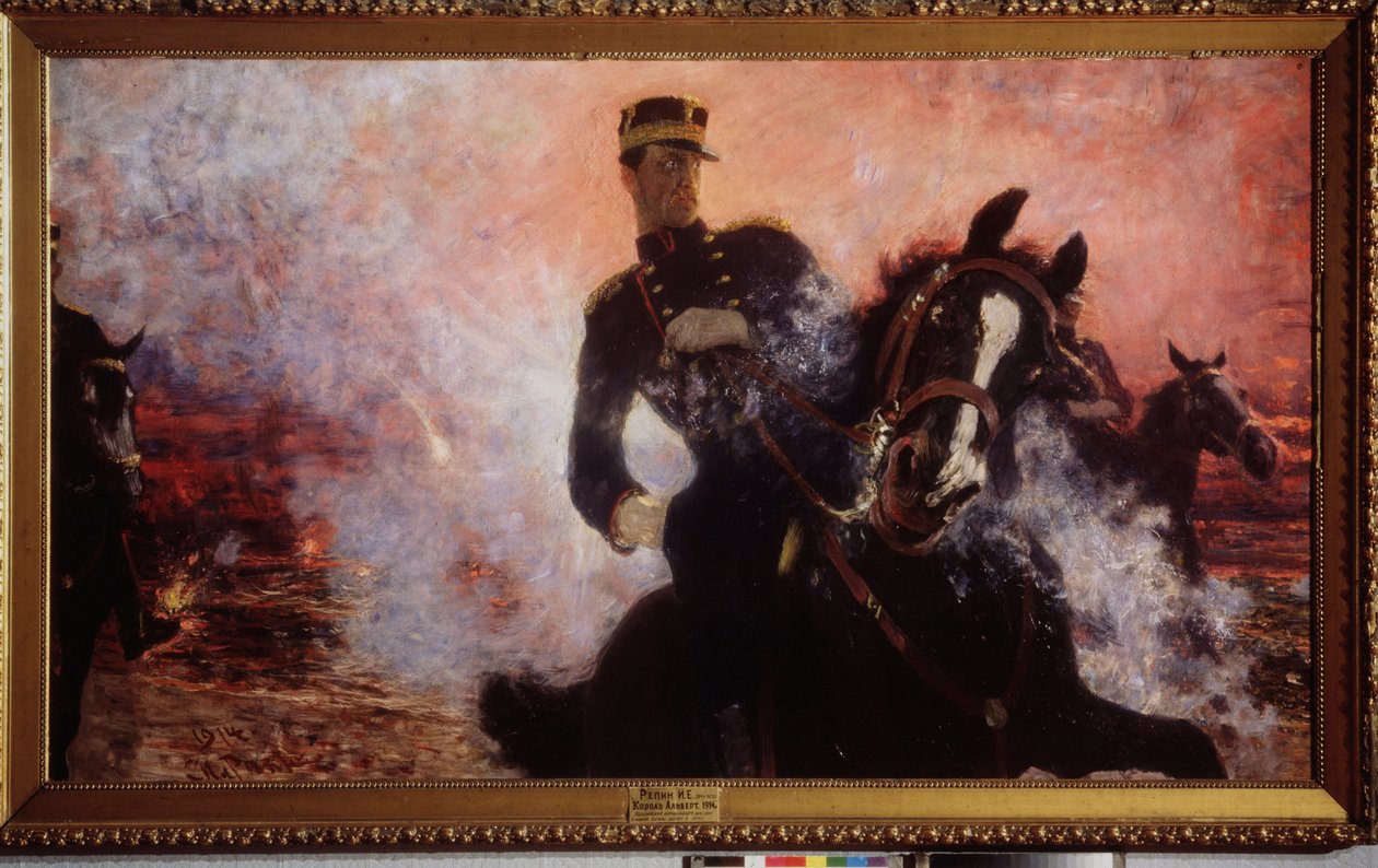 I. Albert belga király (1875-1934) az 1914-es gátrobbanáskor. Ilja Jefimovics Repin (Ilia Repin) (1844-1930) festménye, olaj, vászon alkotó: Ilya Efimovich Repin