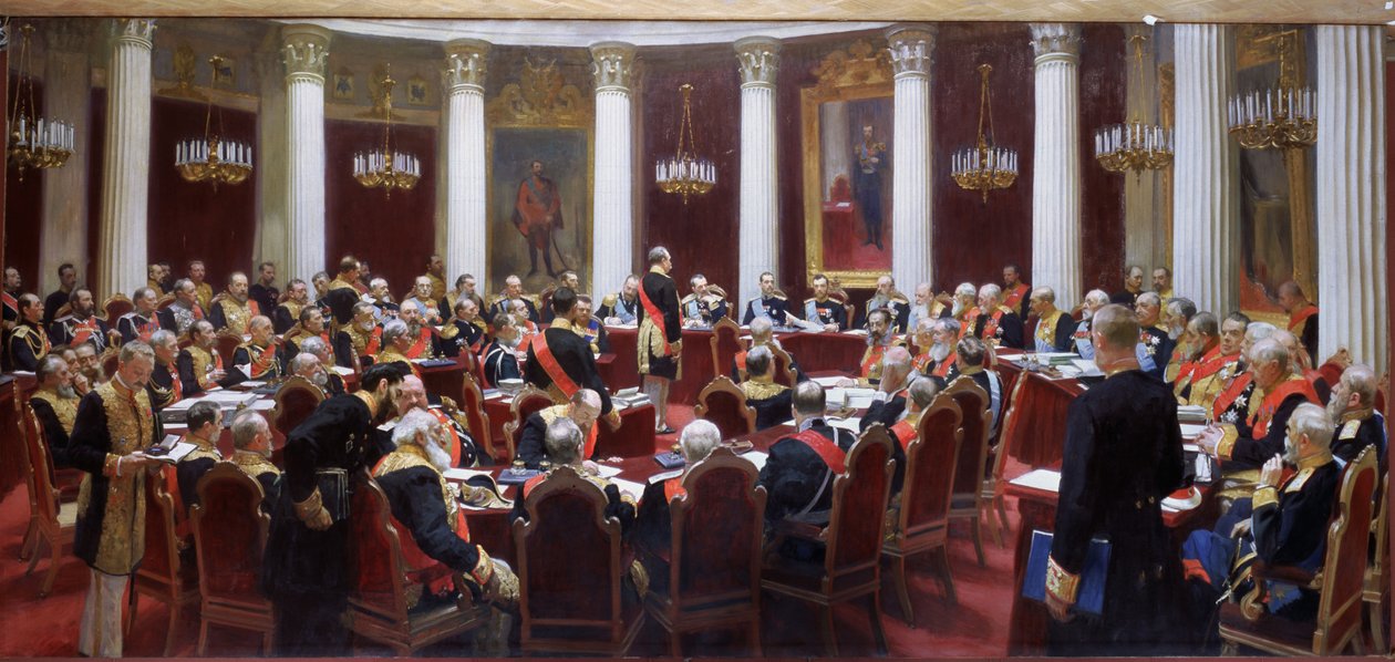Az Államtanács centenáriumi ülése a Marie-palotában 1901. május 5-én alkotó: Ilya Efimovich Repin