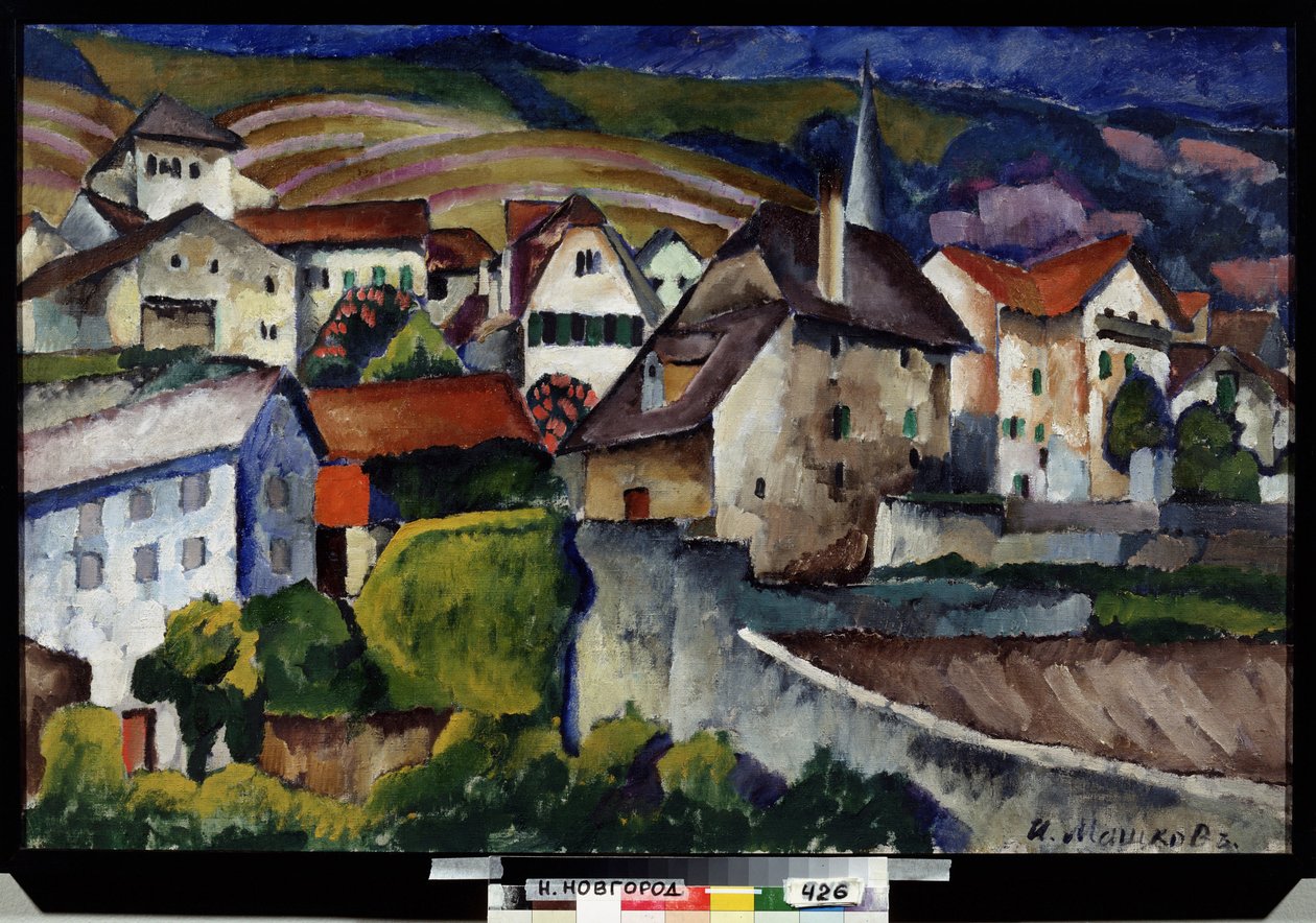Egy kis város Svájcban. Ilja Ivanovics Mashkov (Ilia Mashkov, Matchkov) festménye (1881-1944), olaj, vászon alkotó: Ilya Ivanovich Mashkov