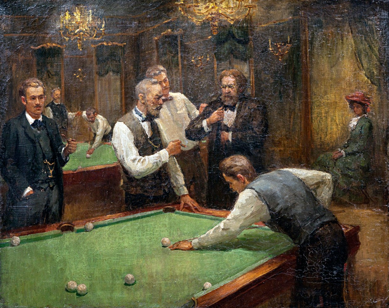 Biliárdjátékosok par Galkin, Ilja Savvich (Ilia Sawic Galkin) (1860-1915), - Olaj, vászon, 61x76,5 - Magángyűjtemény alkotó: Ilya Savich Galkin
