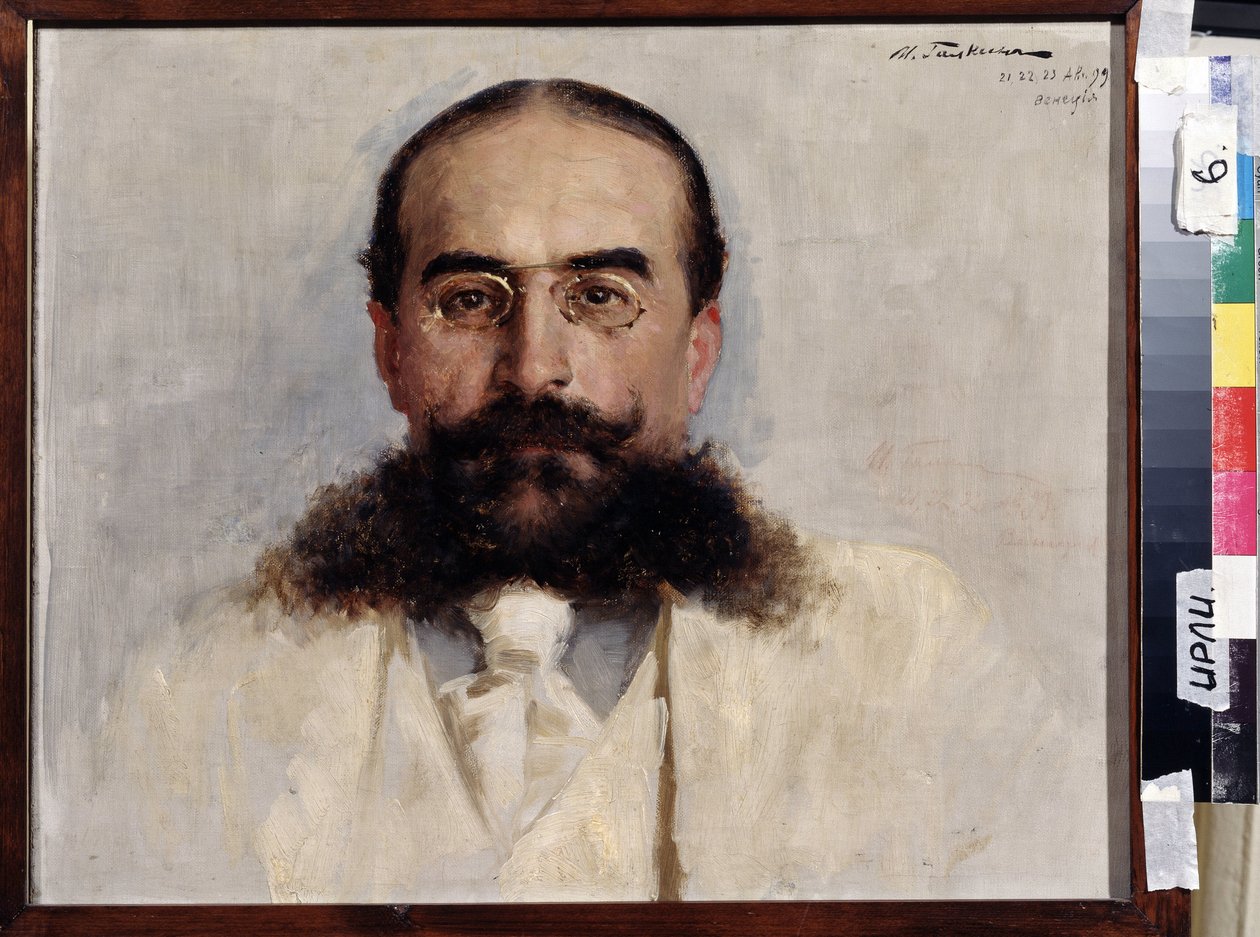 Vlagyimir Nemirovics Dacsenko (1858-1943) író, pedagógus és drámaíró portréja (Vlagyimir I. Nyemirovics-Dancsenko író, pedagógus és drámaíró portréja). Ilja Savvich Galkin (1860-1915) festménye, olaj, vászon alkotó: Ilya Savich Galkin