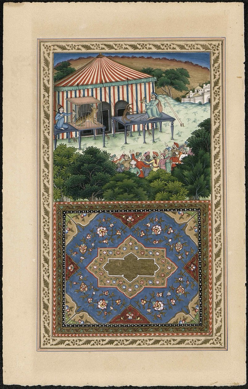 Le Singe et leopard A majom és a leopárd, 1837-1839. alkotó: Imam Bakhsh Lahori