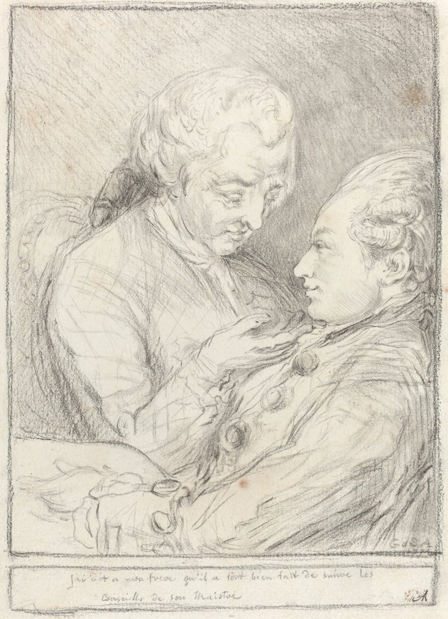 A művész portréja öccsével, Augustin Saint-Aubinnal alkotó: Imitator of Gabriel Jacques de Saint Aubin
