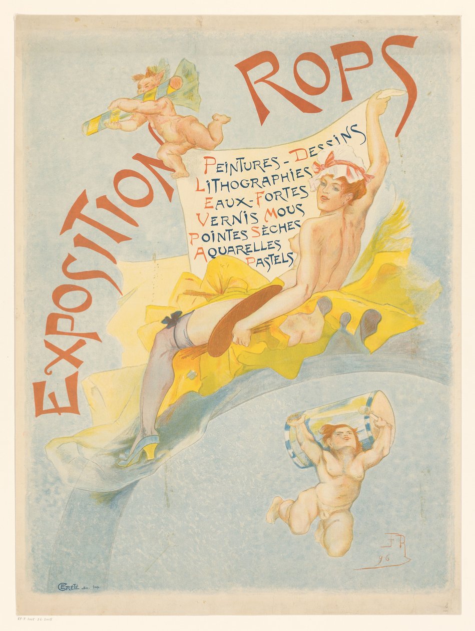 Felicien Rops munkáival készült kiállítás plakátja Exposition Rops (cím az objektumon) alkotó: Imprimerie Crété