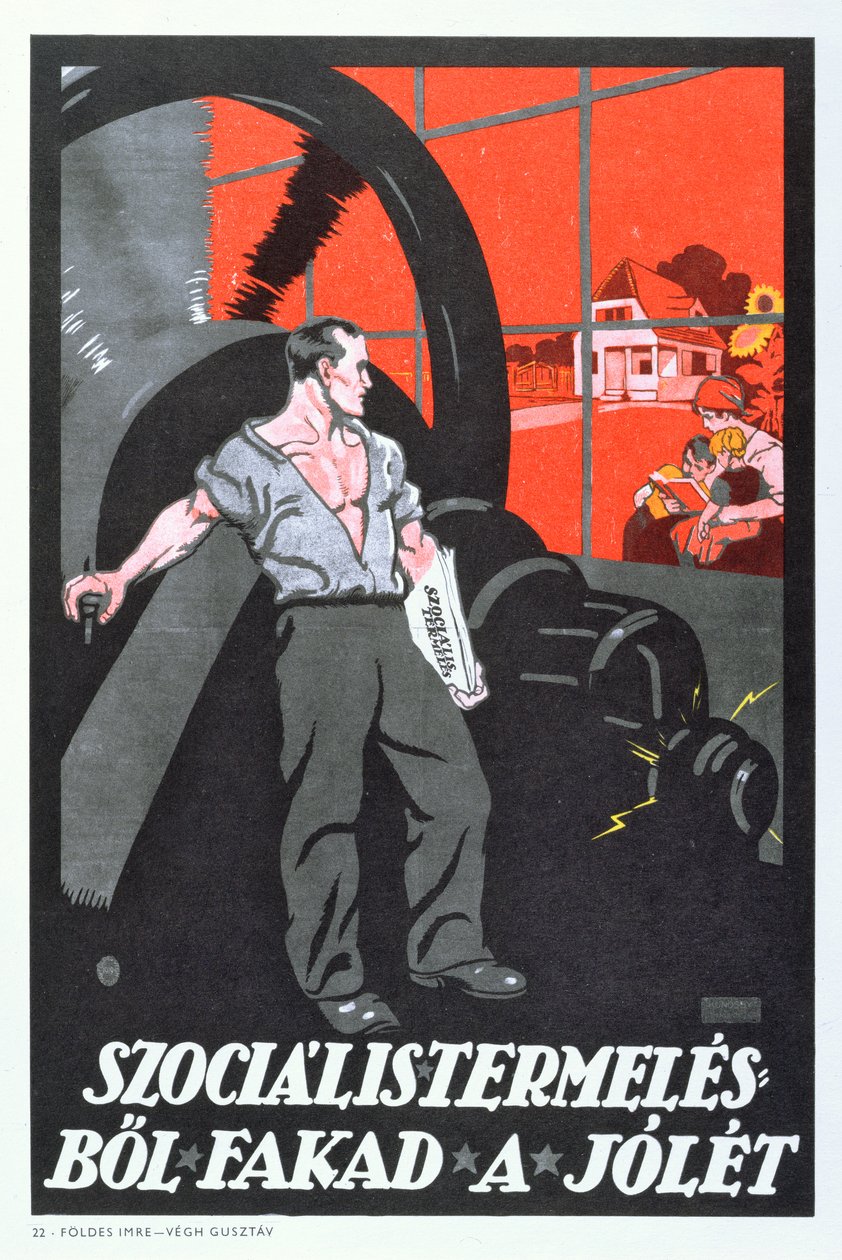 A jólét a szocialista termelés terméke, a Magyar Kommunista Forradalom plakátja, 1919 alkotó: Imre Foeldes