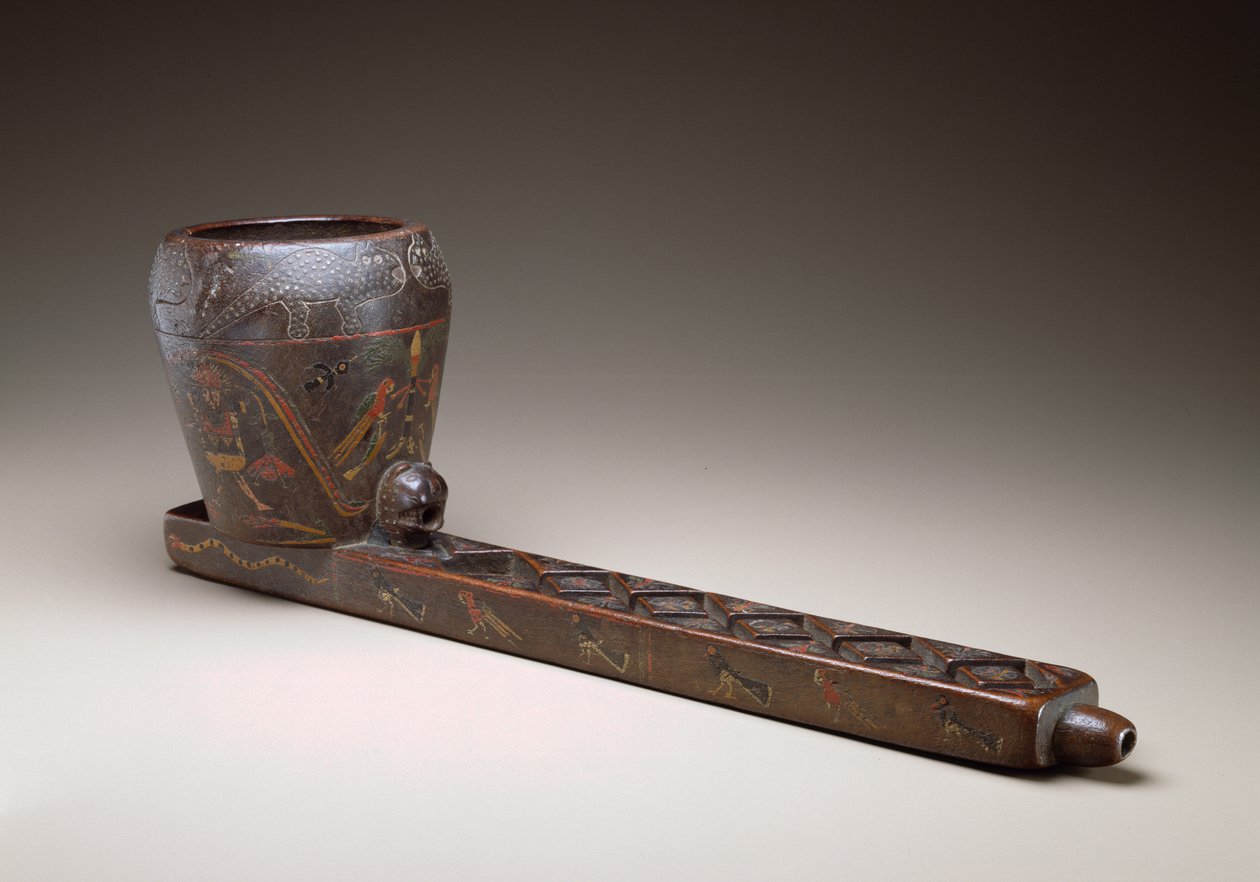 Ceremonial Pouring Vessel, Peru, 1675-1725 (chonta fa, gyantafesték és szögek) alkotó: Incan