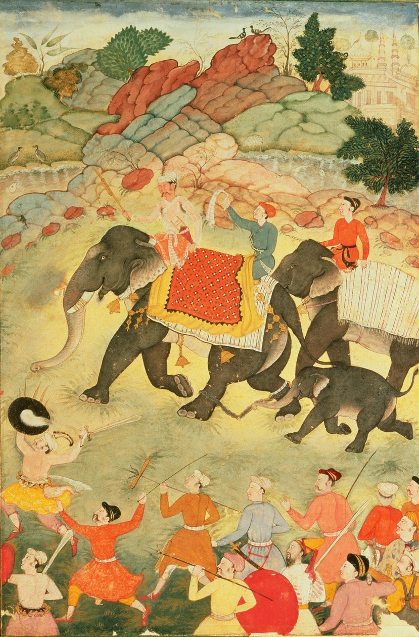 Elefántvadászok csapata, Mogul, 1615 körül (tempera papíron) alkotó: Indian School