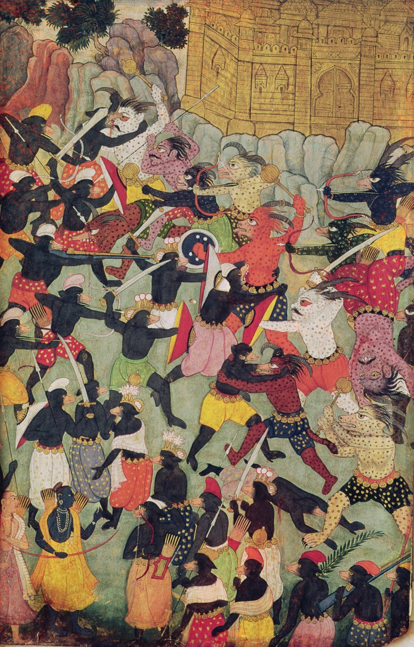 Csata Rama és Ravana seregei között, Moghul alkotó: Indian School