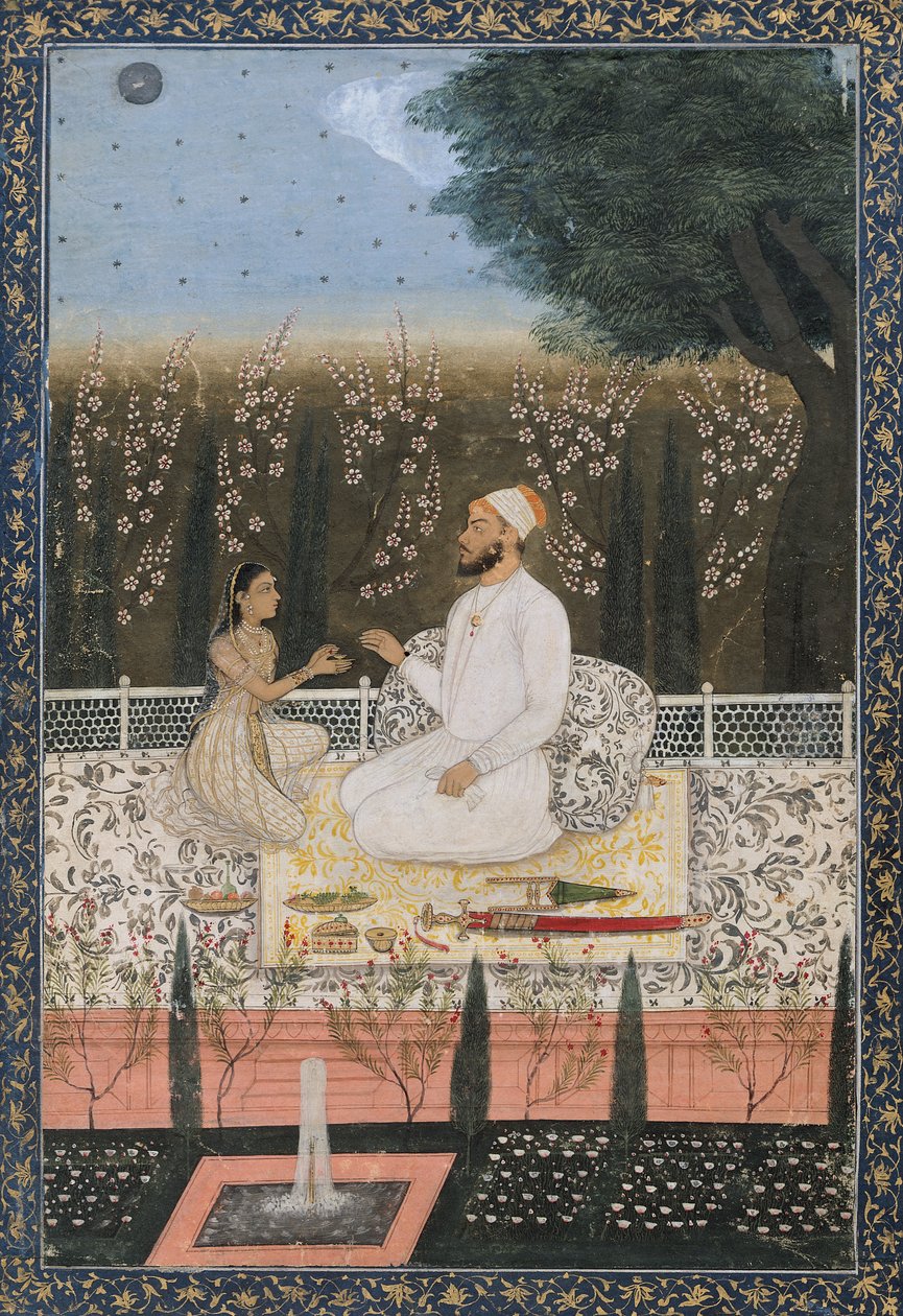 Pár a teraszon a kertben alkotó: Indian School
