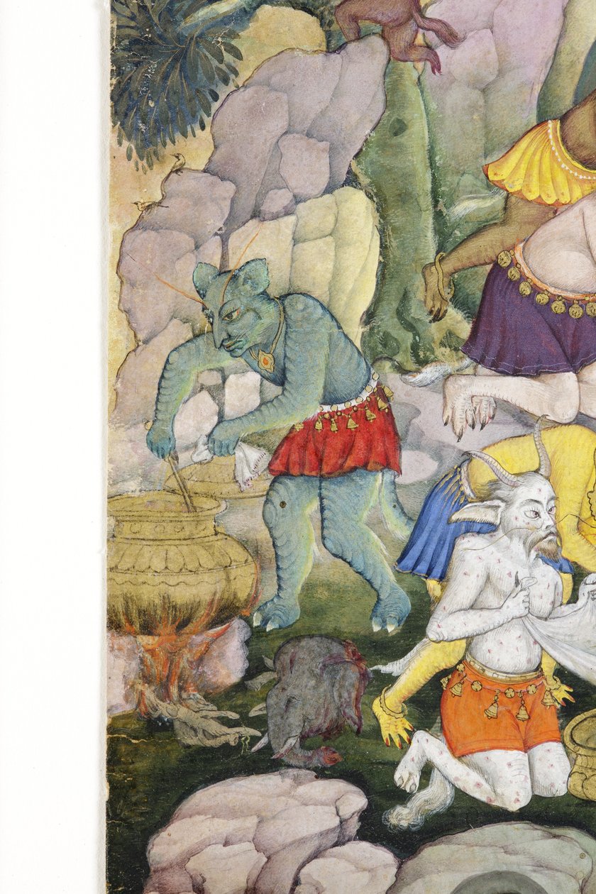 Részlet a Démonok egy vad tájban, 1600 körül (átlátszatlan wc és arany papíron) alkotó: Indian School