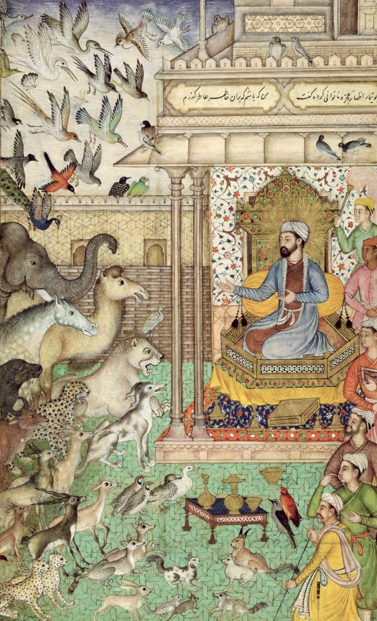 Ban ben. 04,f.74r Salamon király és az állatok, 1595 körül alkotó: Indian School