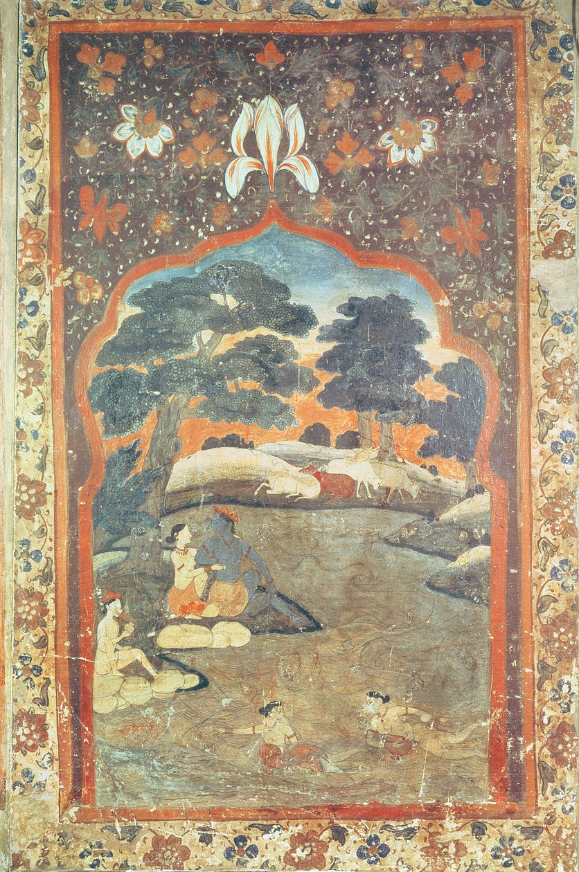 Krishna és Radha Beside a River, Pahari School alkotó: Indian School
