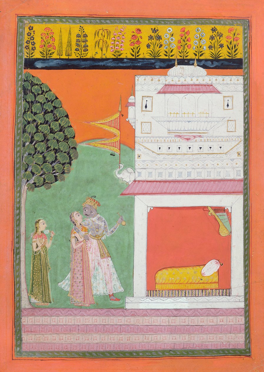Szerelmesek egy ágykamrához közeledve, Malwa, 1680 körül alkotó: Indian School