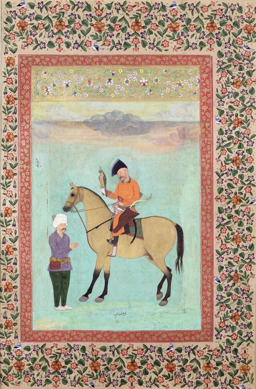 Ms E-14 Shah Abbas (1571-1629) sólymot tartó lovon, 1620 körül alkotó: Indian School