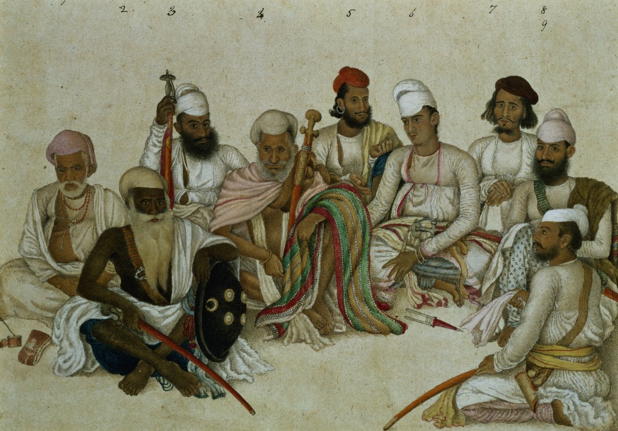 Patiala rádzsa kilenc udvaronca és szolgája, 1817 körül (ceruza és gouache, papír) alkotó: Indian School