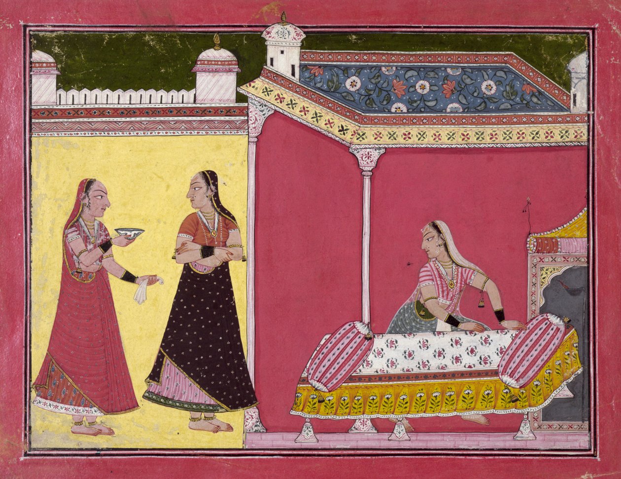 Preparing the Bed, Bilaspur, 1690-1700 körül alkotó: Indian School