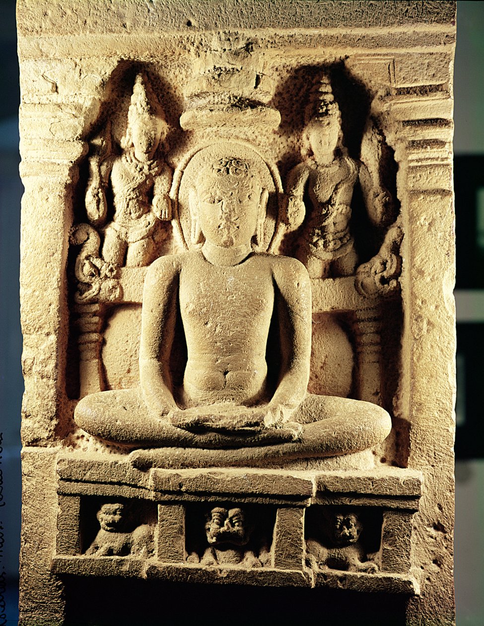 Tirthankara Mahavira (i.e. 599-527) meditációban ábrázoló dombormű Danavulapaduból alkotó: Indian School