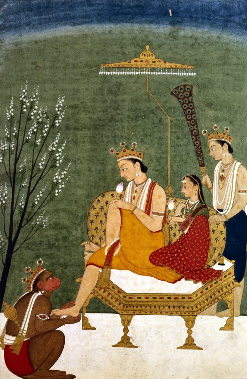 Visnu hetedik megtestesülése Rama-Chandraként: Ráma és Sita újraegyesül (papírra festve) alkotó: Indian School