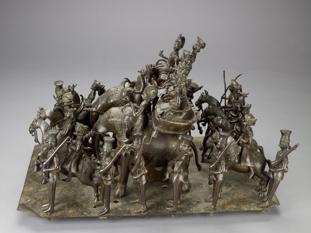 Oudh királyának kavalkádja a brit lakossal lovagolva elefánton, 1820 körül (bronz) alkotó: Indian School