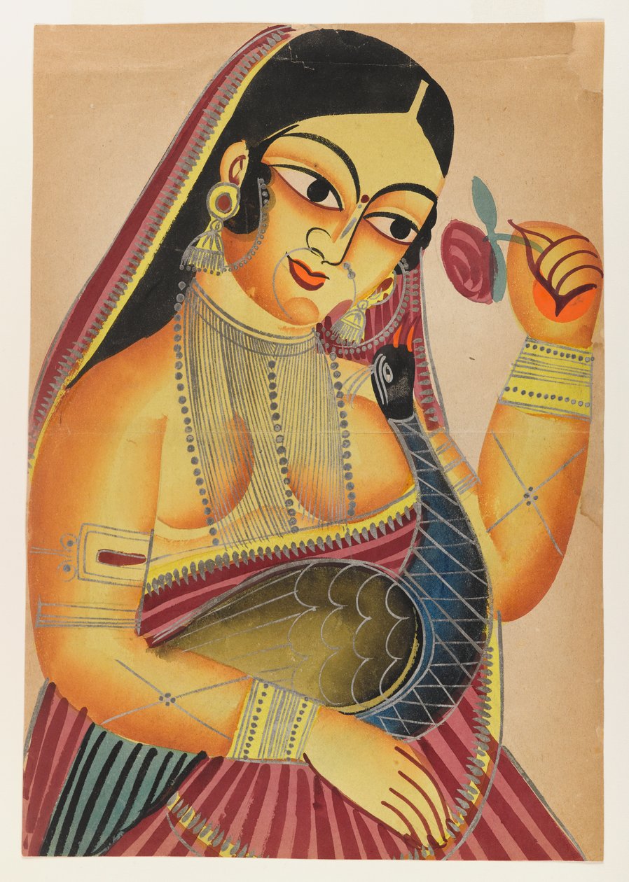 Lakshmi istennő rózsával és pávával, 19. század vége – 20. század eleje (wc papíron, csiszolt ón ékezetekkel) alkotó: Indian School