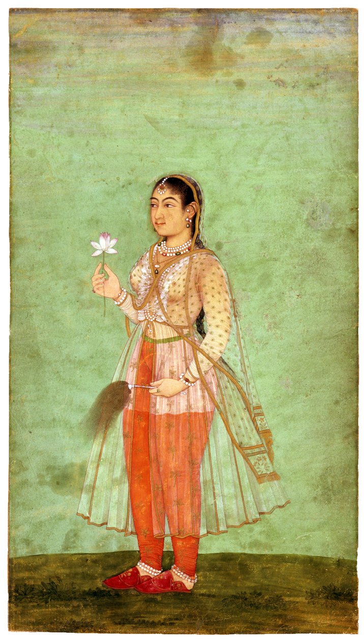 Egy hölgy virággal és légyhabverővel, 1630 körül alkotó: Indian Art