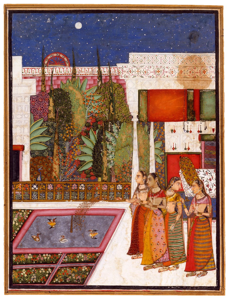 Négy nő a palota kertjében, a 18. század közepe. alkotó: Indian Art