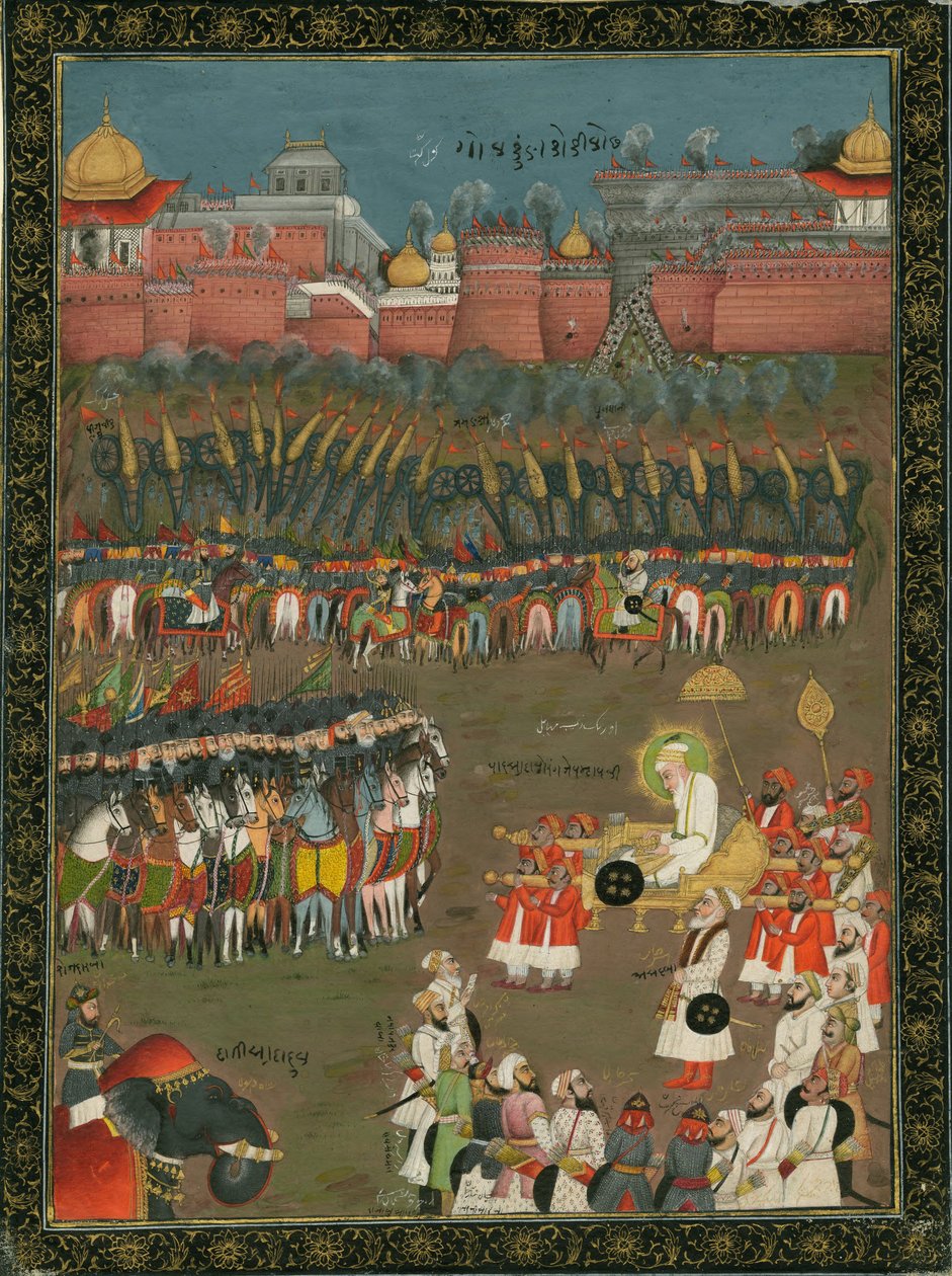 Golkonda meghódítása Aurangzeb mogul császár által 1687-ben, 1760 körül alkotó: Indian Art