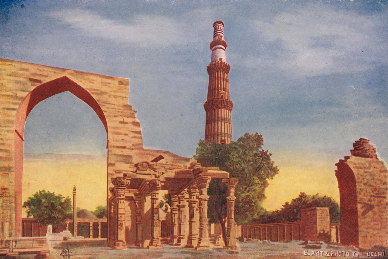 Kutub Minar vasoszloppal (színes fotó) alkotó: Indian photographer