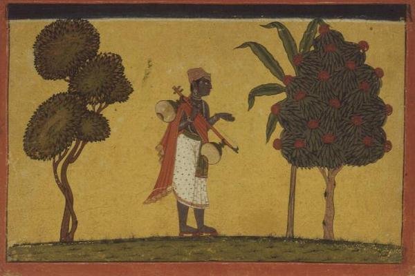 47.19/134 Madhavanala szőlővel az erdőben a „Madhavanala Kamakandala” sorozatból, Bilaspur, Pahari School alkotó: Indian School