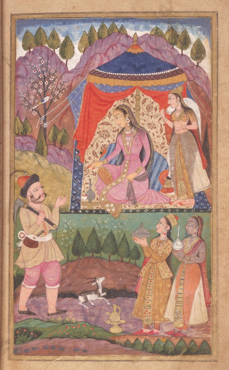 48,62 folio 138 Farhad elmeséli kalandjait Shirin hercegnőnek, a Khusrau és Shirin-i Deccani Iskolából, 1722 alkotó: Indian School