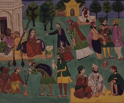 AS10 Vol.49 ff.1 4782 Indian Office Archive, Manners and Customs, egyike a négy kábítószerek gyártását és használatát ábrázoló rajzának, egy amritsari művész, Punjab, 1870 körül (guache papíron) alkotó: Indian School