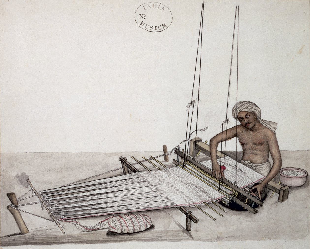 AS10 Vol.52 f5 4904 cat.201 i-iv Weaver szövőszéknél, Bombay, 1873 körül (akvarell papíron) alkotó: Indian School