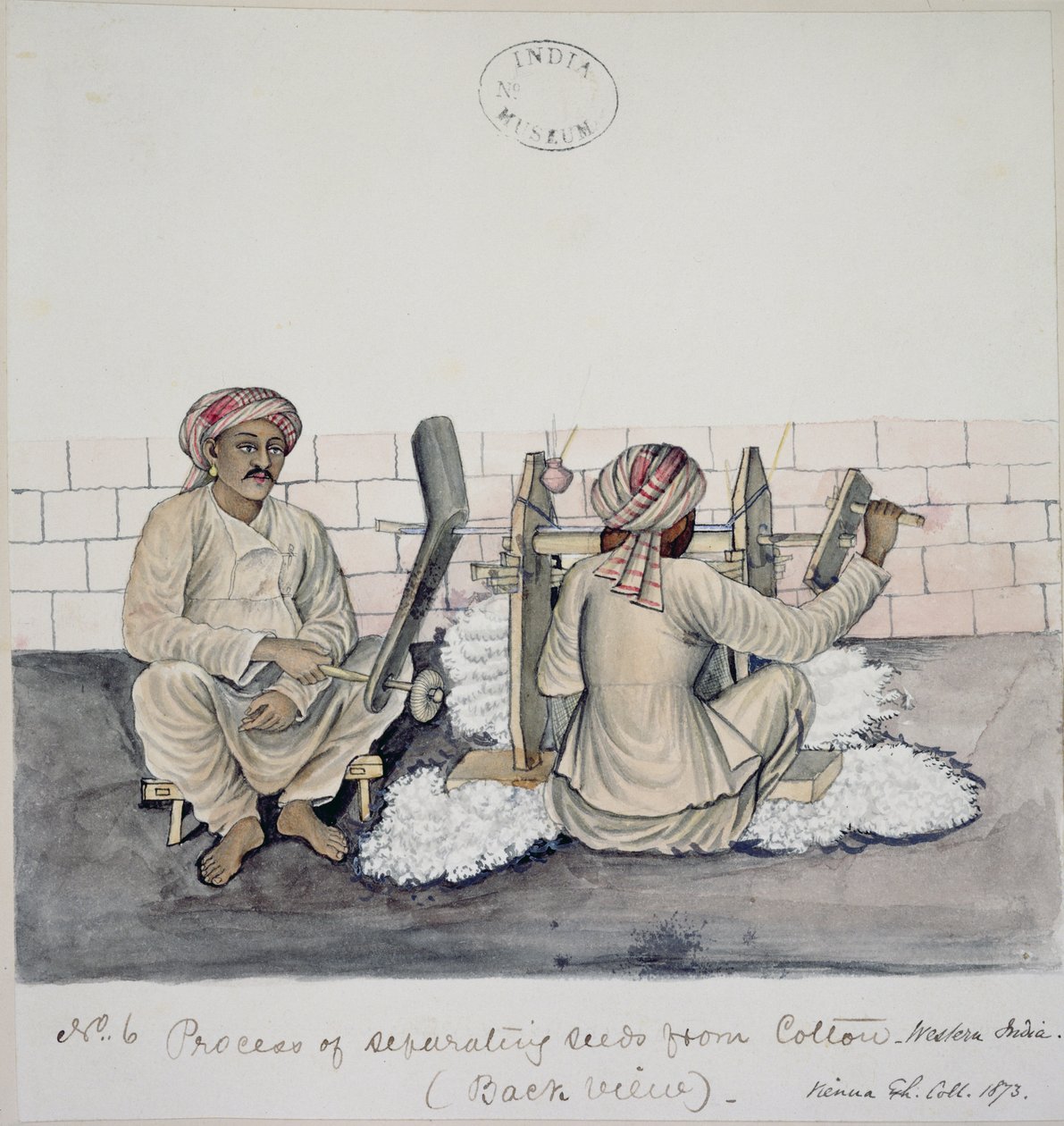 AS10 Vol.52 ff.3 4896.cat.201 i-iv Két férfi gyapottisztító, Bombay, 1873 körül (akvarell papíron) alkotó: Indian School