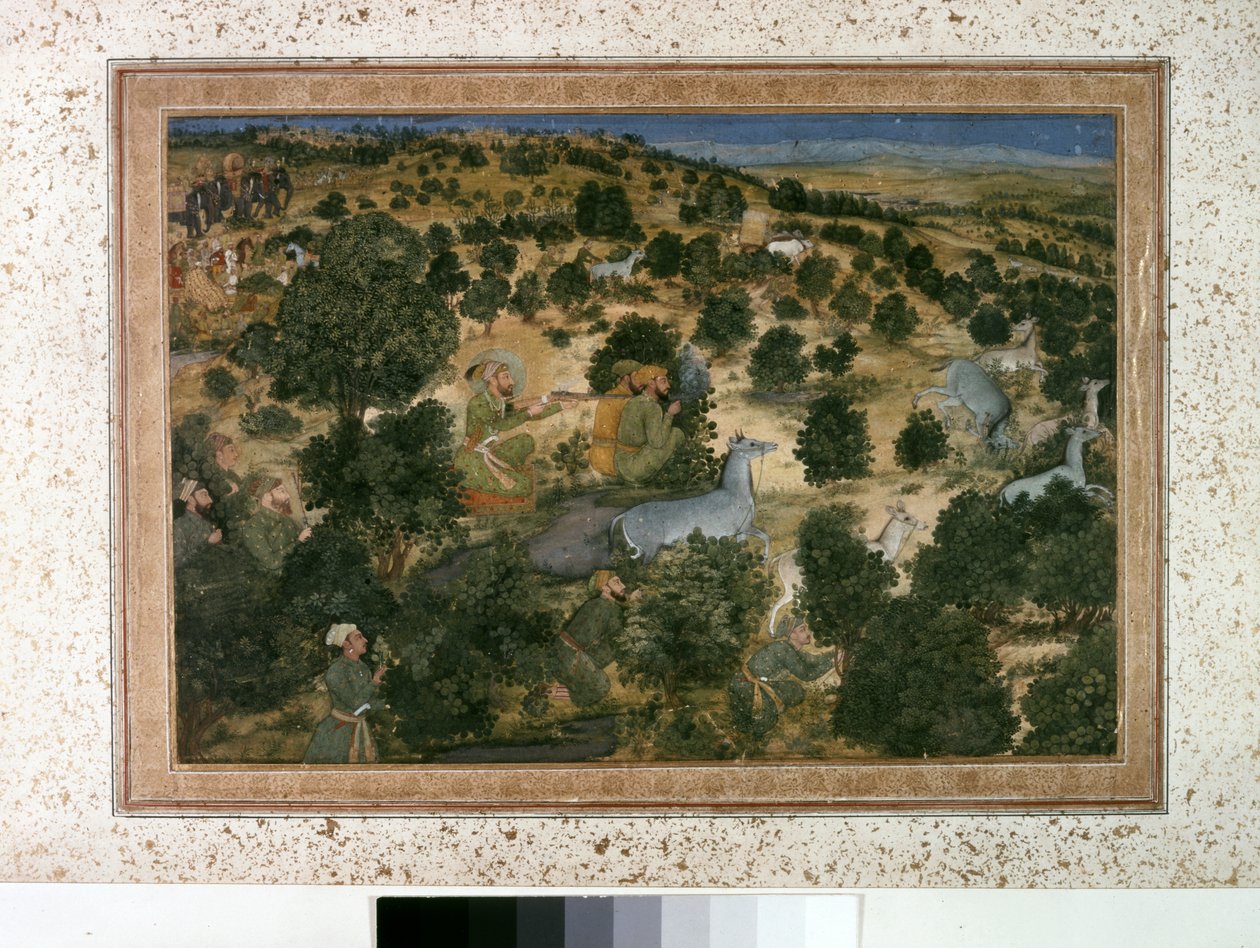 AURANGZEB: Awrangzib Hunts Nilgais, 1660 körül (miniatűr) alkotó: Indian School