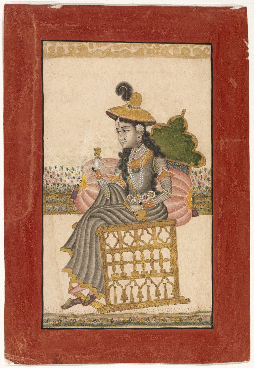 Bejeweled Lady, Kota Iskola, 1690-1720 (guache, arannyal a papíron) alkotó: Indian School