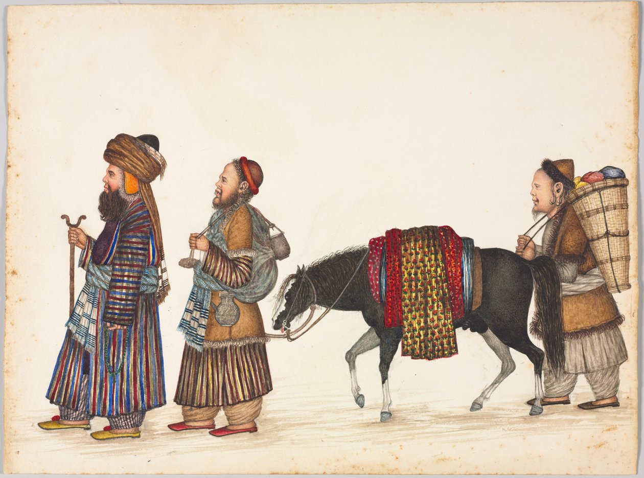 Egy tatárcsalád, c. 1885 (tinta, akvarell és arany papíron) alkotó: Indian School