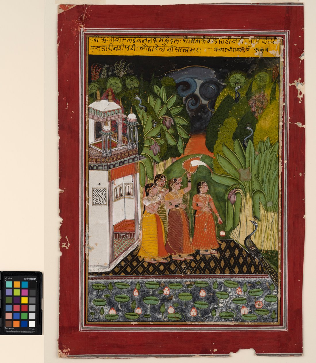 Egy hősnő hősére vár, 1740 körül (átlátszatlan akvarell és arany papíron) alkotó: Indian School