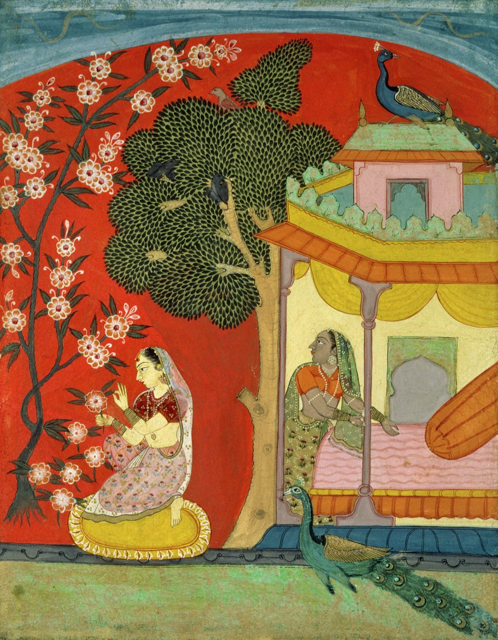 Virágokat szedő hölgy, Dél-Rajasthan vagy Deccan, 1675 körül alkotó: Indian School