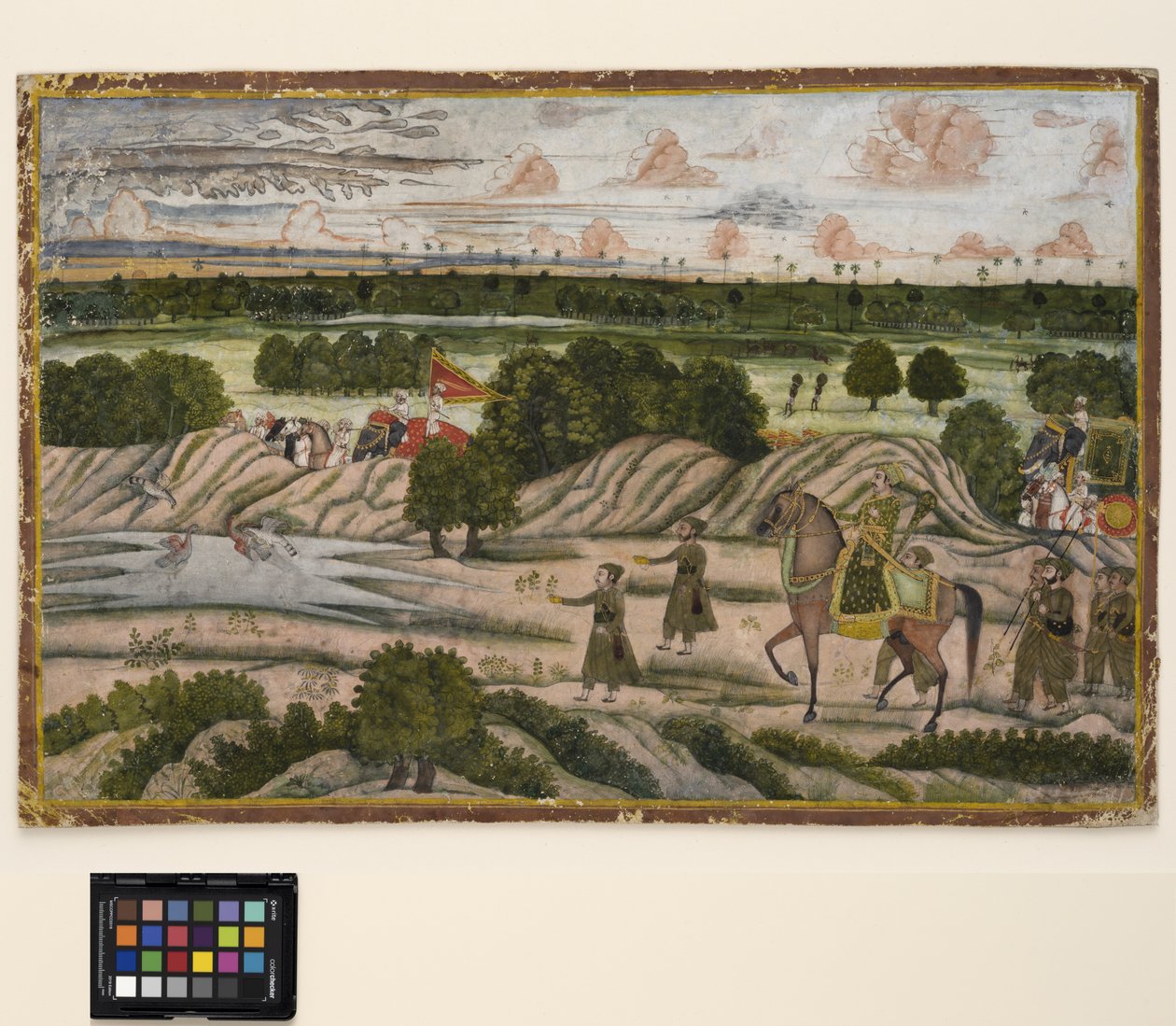 Egy Nawab és tartói egy vadászexpedíción, 1780 körül (átlátszatlan akvarell és arany papíron) alkotó: Indian School