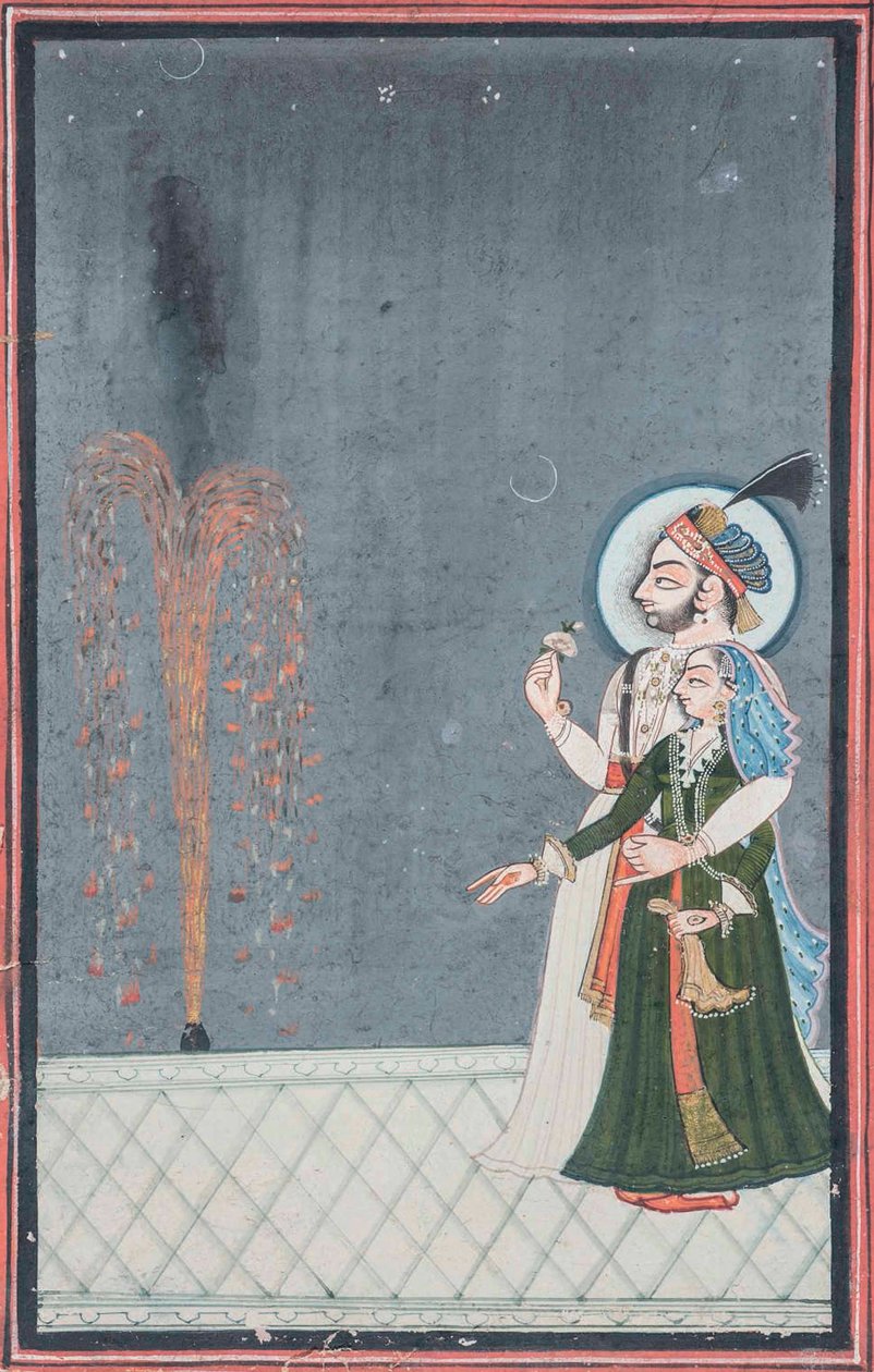 Egy Raja és Rani tűzijátékot néz, 1815 körül alkotó: Indian School