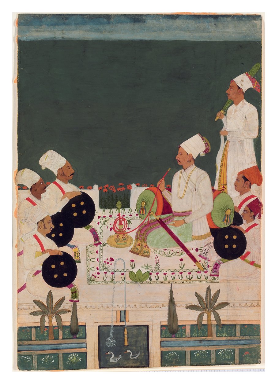Egy Rathore-főnök rokonaival, 1700 körül (átlátszatlan wc és arany papíron) alkotó: Indian School